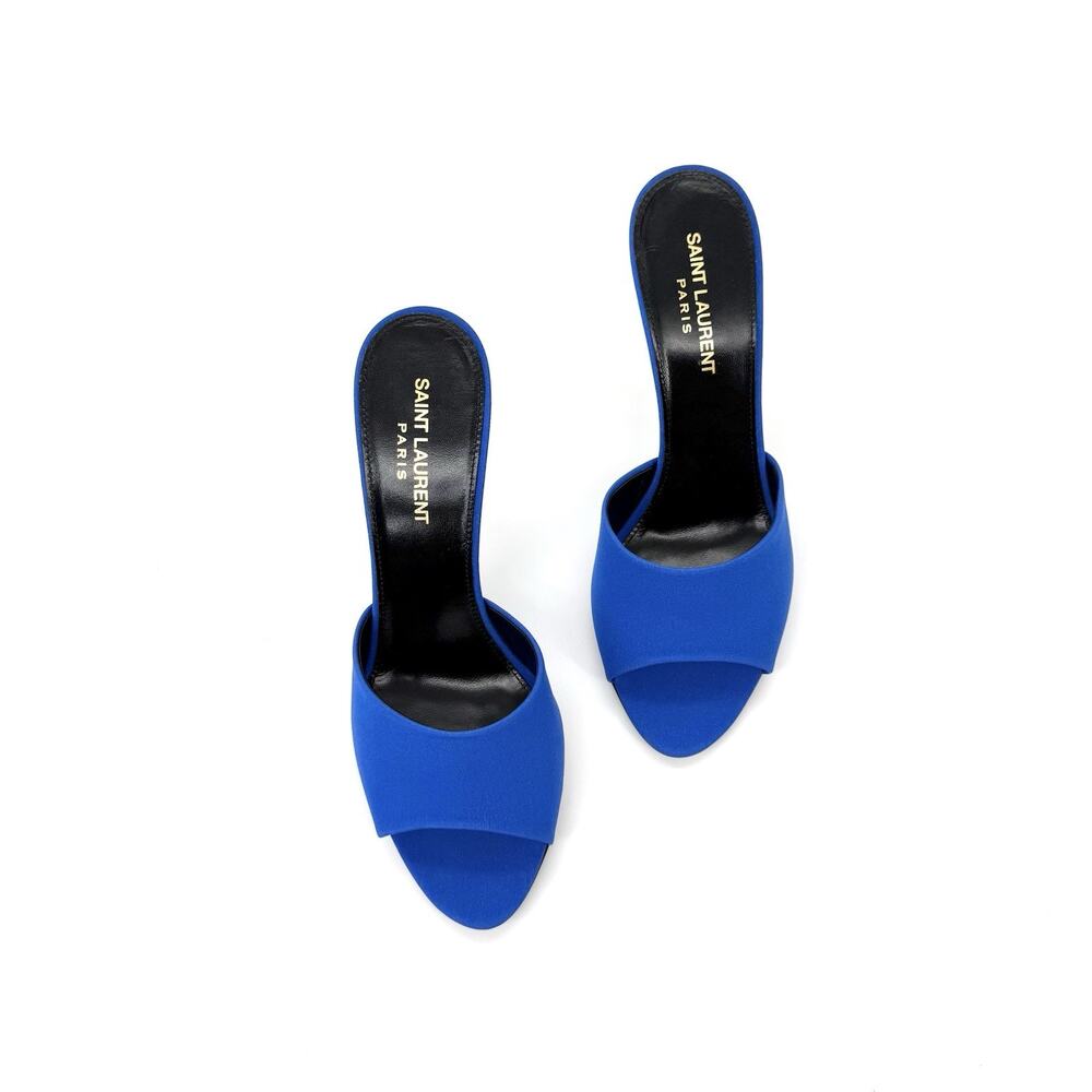 NIB Saint Laurent LA 16 Sandals EU 38 US 8 Mules Royal Blue Silk Open Toe - Picture 3 of 12